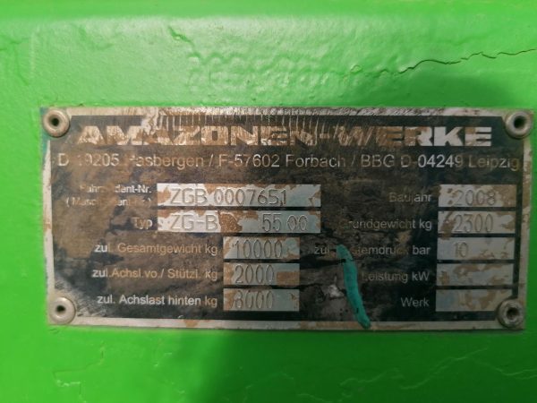 2. Розкидач добрив Amazone ZG-B 5500 с.н. ZGB0007651 шильдик Розкидач мінеральних добрив Amazone ZG-B 5500 с.н. ZGB0007651