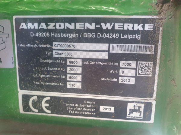 2. Сівалка пневматична CITAN 9000 шильдик Сівалка пневматична Amazone CITAN 9000 2013 р.