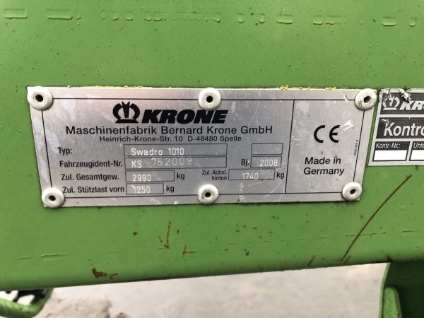 8. Валкоутворювач Krone Swadro-1010 бірка Граблі-валкоутворювач Krone Swadro-1010