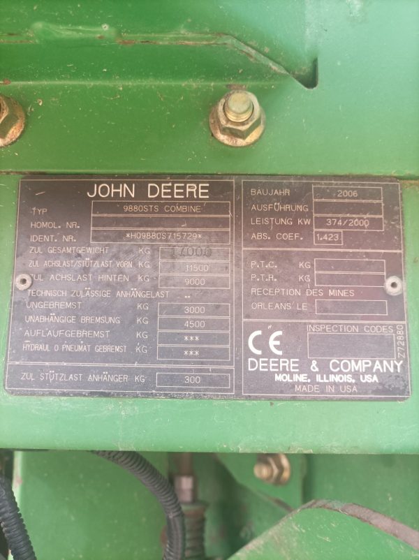 9. 04553ВС Комбайн зернозбиральний John Deere-9880STS бірка Комбайн зернозбиральний John Deere 9880STS