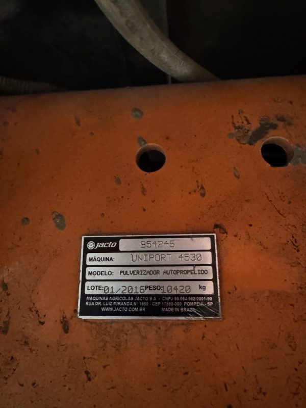 1. 41638АІ Самохідний обприскувач Jacto-Uniport 4530 бірка Самохідний обприскувач Jacto-Uniport 4530 2016 р.